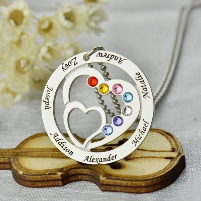 Mothers Day Gifts - Birthstones Heart in Heart Necklace