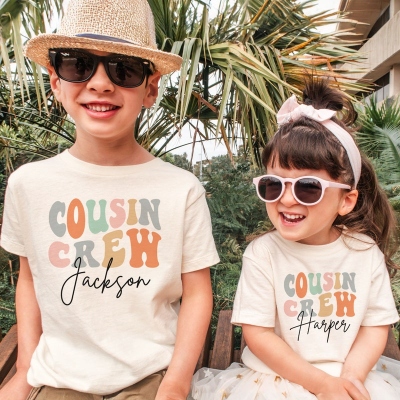 Personalized Groovy Cousin Crew Kids Shirt - Retro Custom Matching Cousins Shirts - Cousin Trip - Boho Natural Kids Youth & Adult Shirts