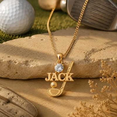 Personalized Golf Necklace with Engraved Name & Birthstone Pendant, Casual Daily Sports Jewelry, Birthday & Anniversary Gift for Friends/Golf Lovers